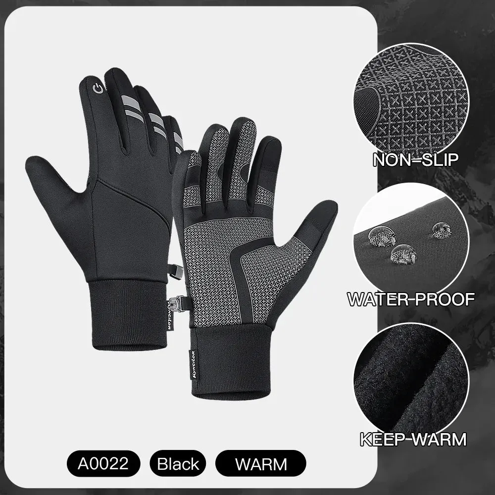 Autumn Winter Warm Cycling Gloves Water Windproof Touchscreen Anti-slip Bicycle Motorbike Gloves Men Black Hiking Mountaineering