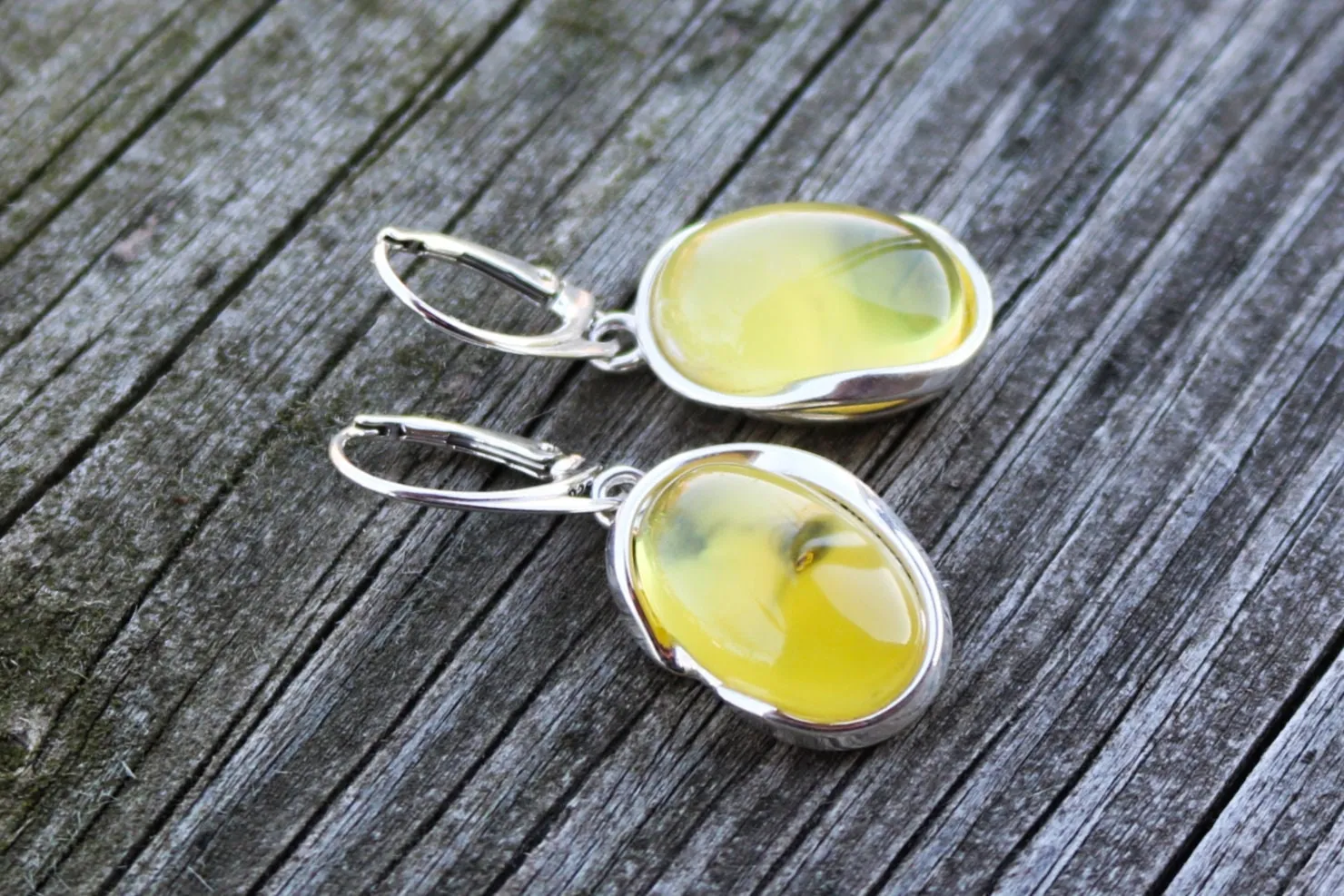 Baltic Amber Earrings Butterscotch Cloudy Oval Natural Jewelry 1.6" 8.3 gram  925 Silver