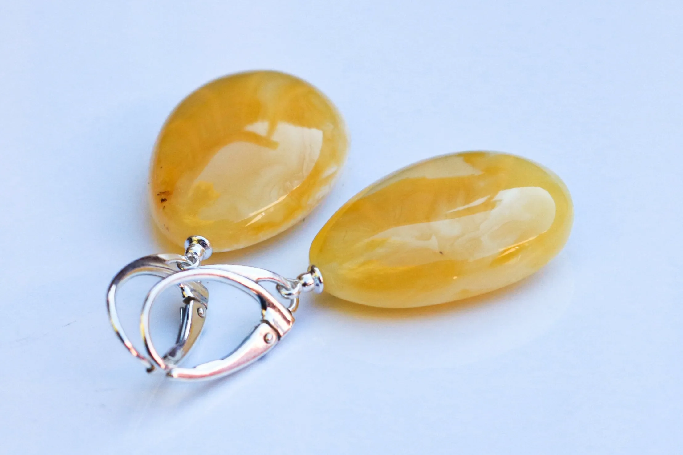 Baltic Amber Earrings Butterscotch Drop Natural Untreated Yellow 1.9" 7.2 gram 925 Silver