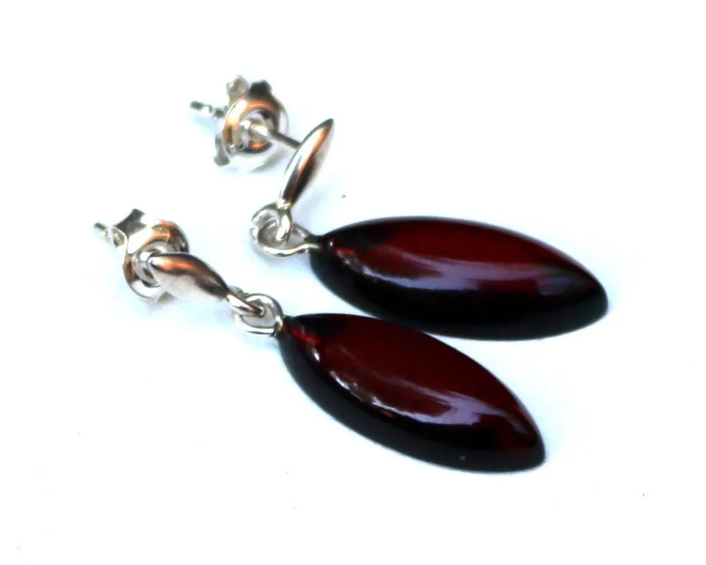 Baltic Amber Earrings Cherry Jewelry Dangling Natural 925 silver