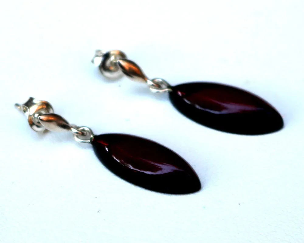 Baltic Amber Earrings Cherry Jewelry Dangling Natural 925 silver