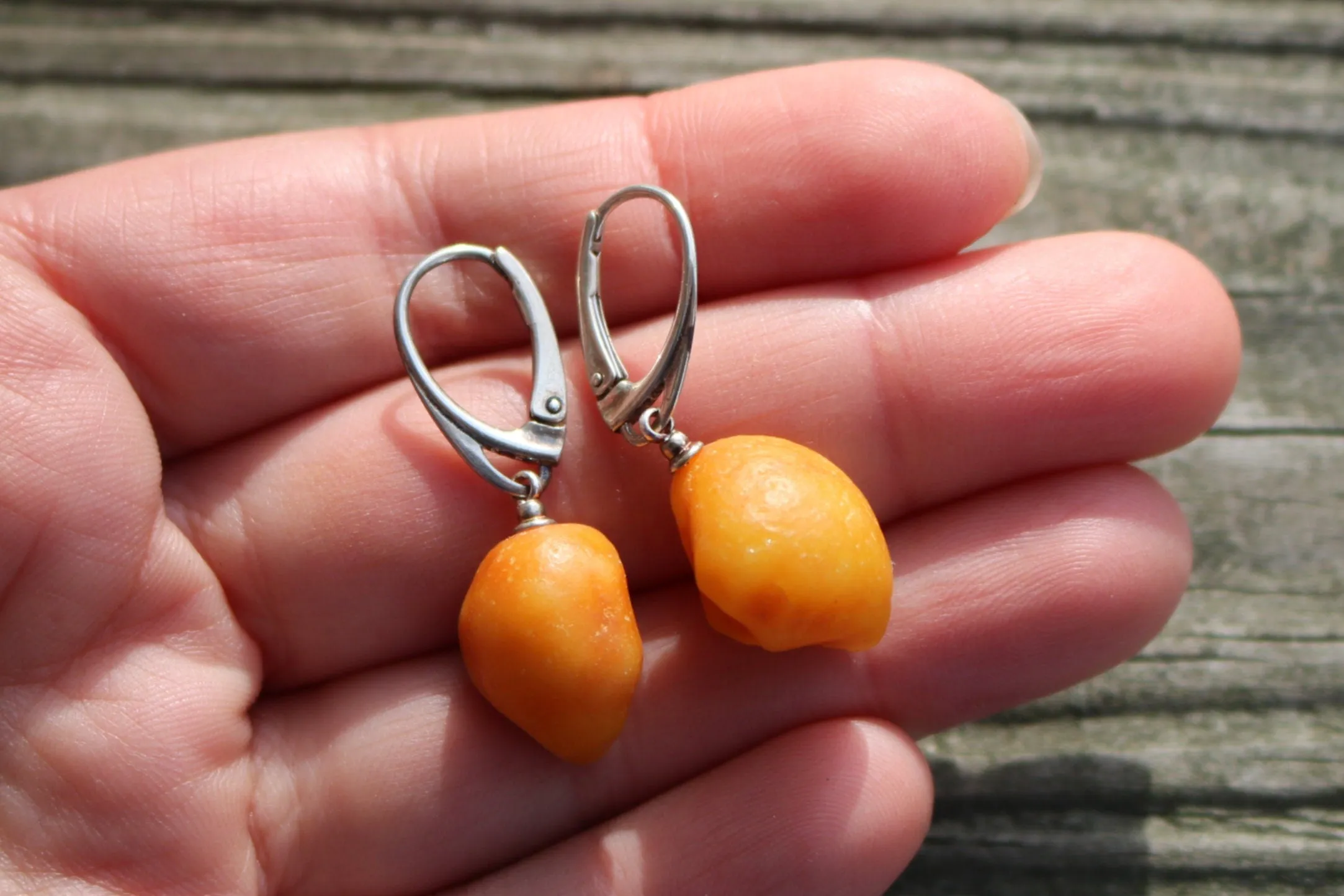 Baltic Amber Earrings Honey Caramel Nuggets Natural Jewelry 1.2" 3.6 gram 925 Silver