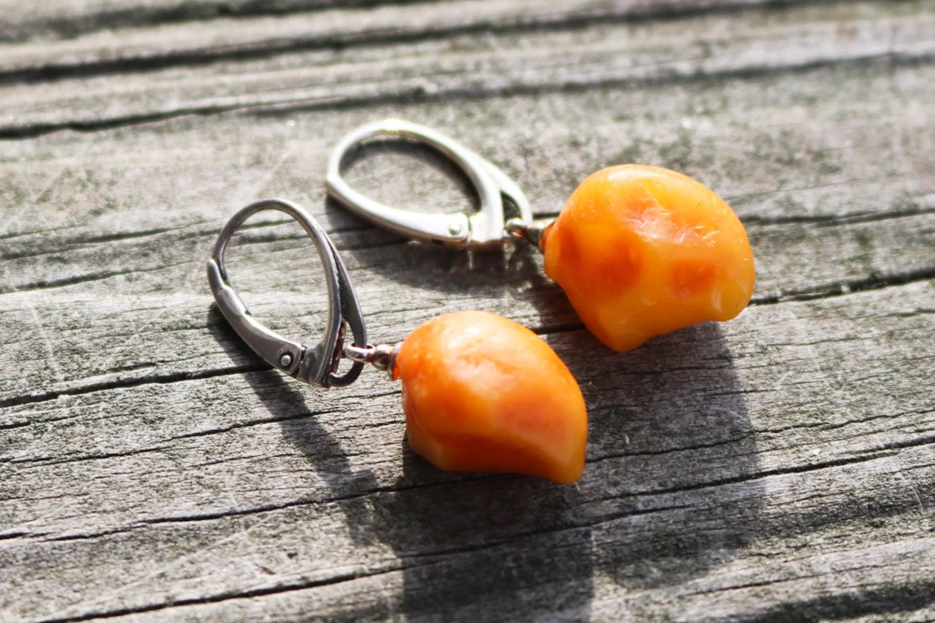 Baltic Amber Earrings Honey Caramel Nuggets Natural Jewelry 1.2" 3.6 gram 925 Silver