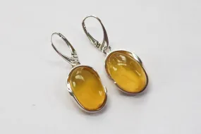 Baltic Amber Earrings Yellow Cloudy Oval Natural Jewelry 1.7" 8.3 gram 925 silver