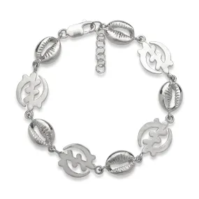 Better Jewelry .925 Sterling Silver Gye Nyame Adinkra Cowrie Shells Adjustable Bracelet