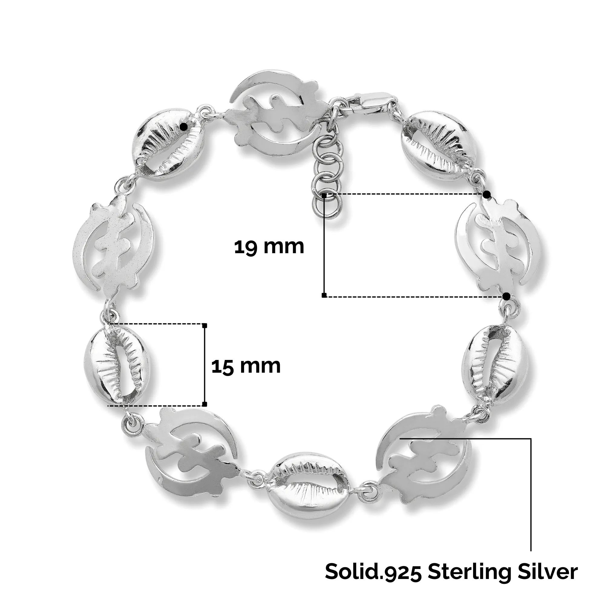 Better Jewelry .925 Sterling Silver Gye Nyame Adinkra Cowrie Shells Adjustable Bracelet