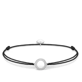 Black Leather and Sterling Silver Thomas Sabo Zirconia circle Bracelet