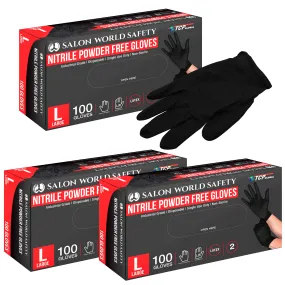 Black Nitrile Disposable Gloves, 3 Boxes of 100 - Large, 4 Mil Thick - Latex and Powder Free, Textured Tips, Food Safe, Extra-Strong Protection