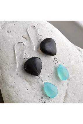 Blue Chalcedony Brown Smokey Quartz Dangling Earrings