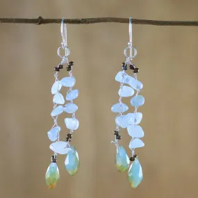 Blue Quartz and Glass Bead Dangle Earrings from Thailand - Crystalline Drops in Blue | NOVICA