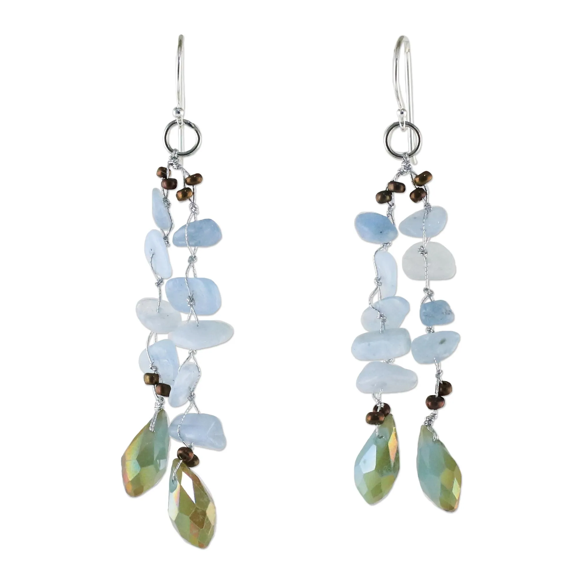 Blue Quartz and Glass Bead Dangle Earrings from Thailand - Crystalline Drops in Blue | NOVICA