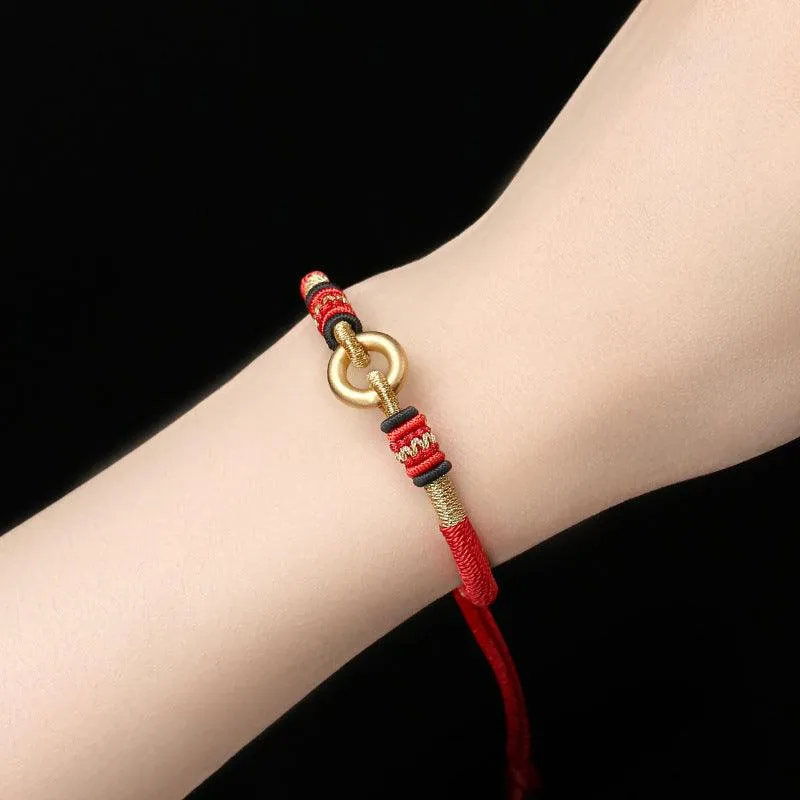 Buddhisttemple Sterling Silver & Red String Bracelet - Guardian Knot of Luck & Love