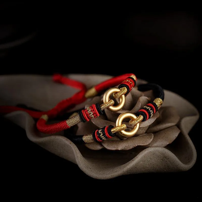 Buddhisttemple Sterling Silver & Red String Bracelet - Guardian Knot of Luck & Love