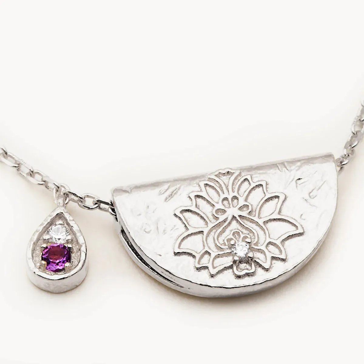 By Charlotte Lotus Birthstone Necklace February Amethyst