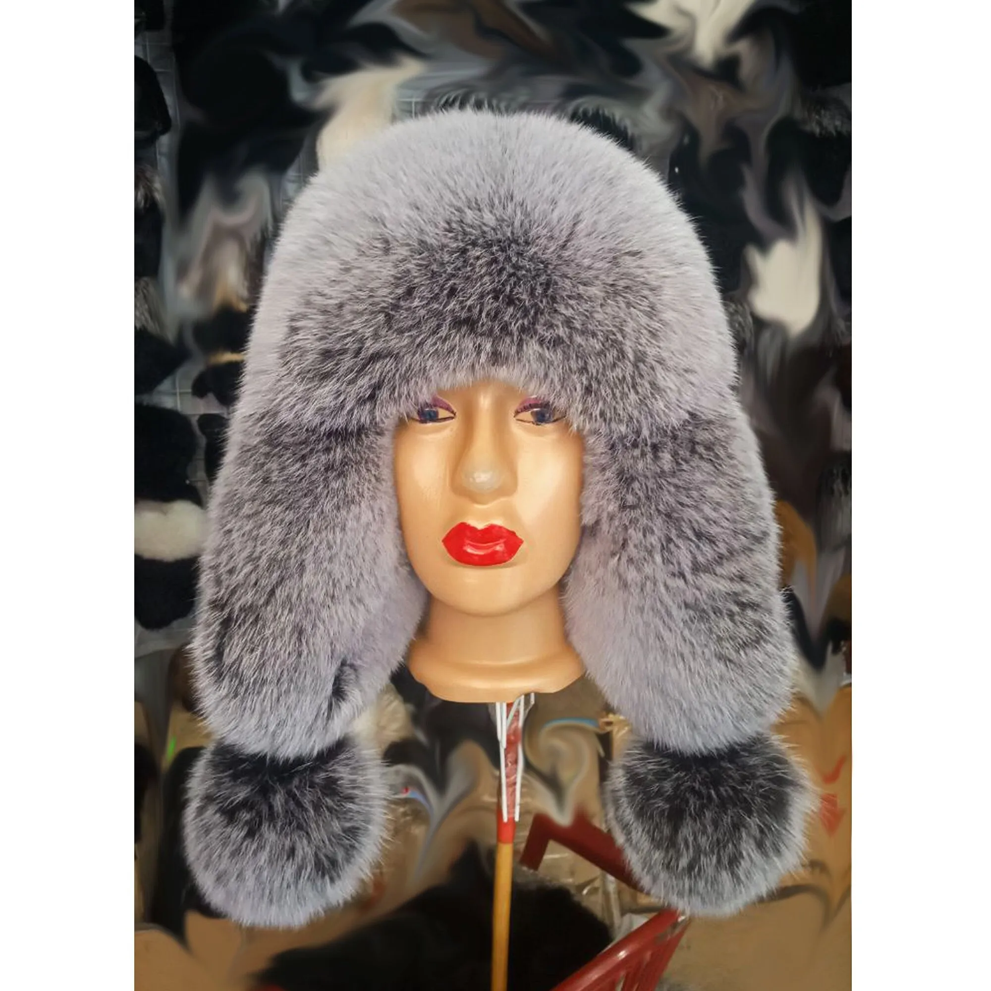 BY ORDER Women Fur Hat, Real Leather Fox Fur Hat, Aviator Hat, Ushanka, Russian Hat, Ski Hat, Leather Hat Ear Flaps, Girl Trapper Hat Gray