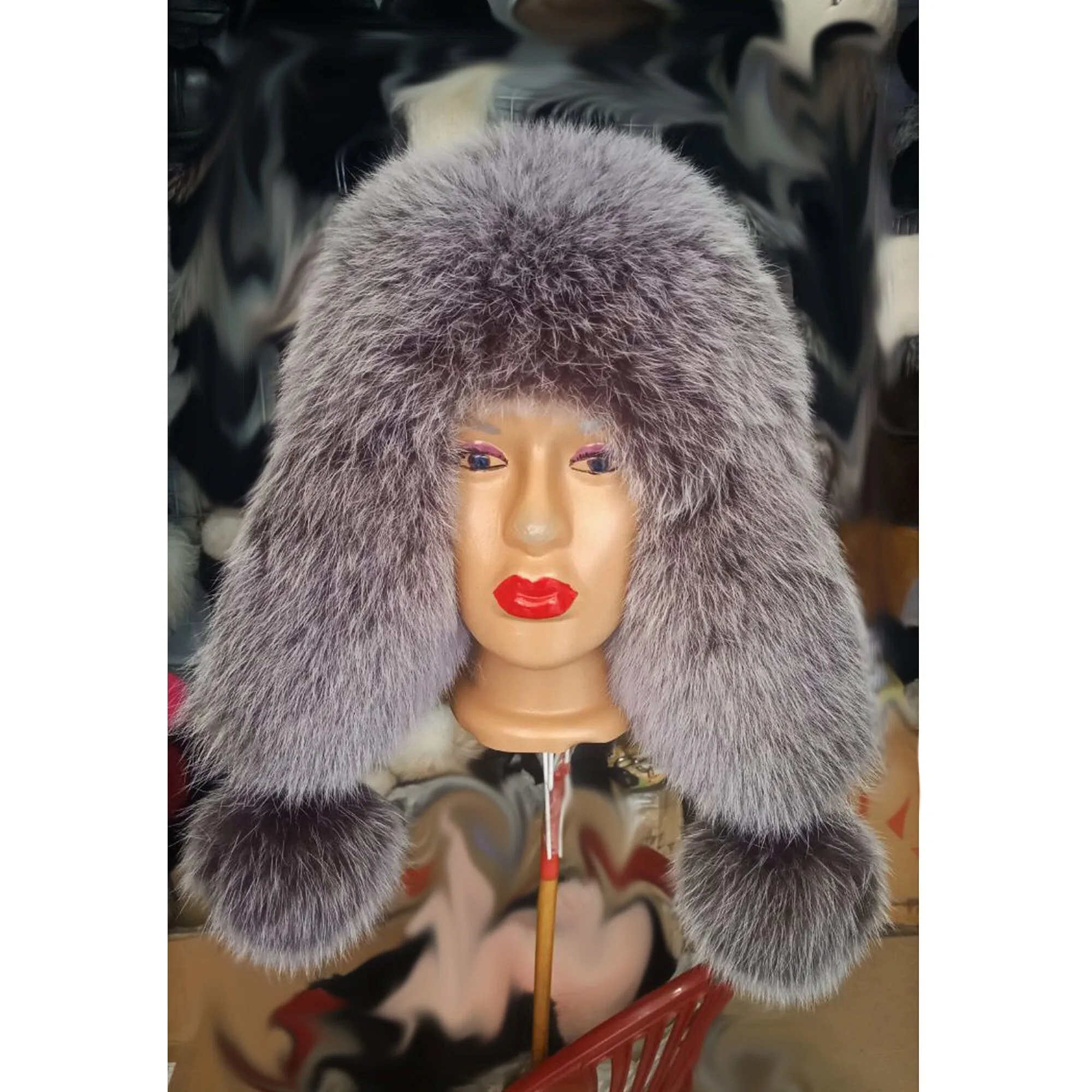 BY ORDER Women Fur Hat, Real Leather Fox Fur Hat, Aviator Hat, Ushanka, Russian Hat, Ski Hat, Leather Hat Ear Flaps, Girl Trapper Hat Gray