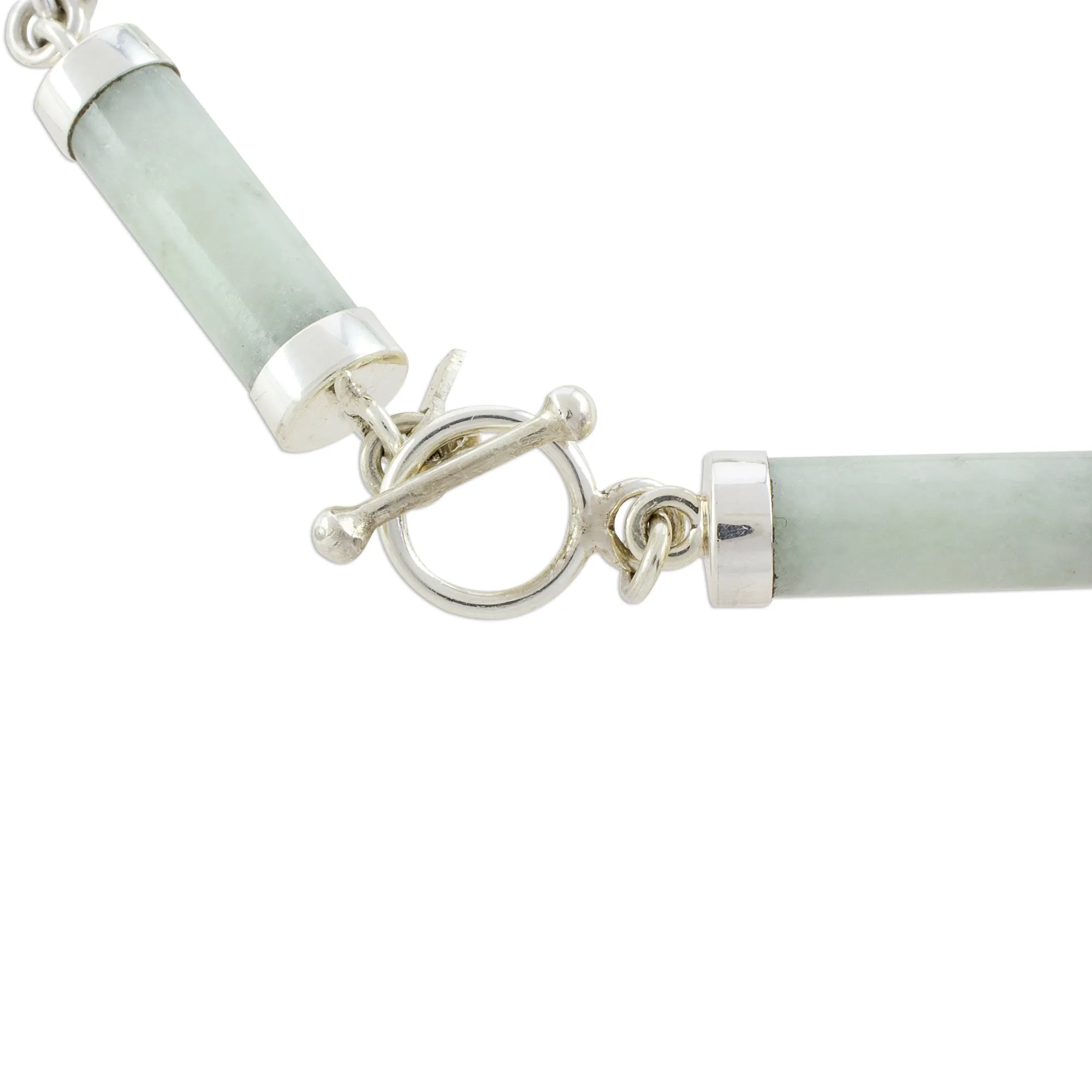 Calm Beauty Light Jade Cylinders Sterling Silver Link Wristband Bracelet