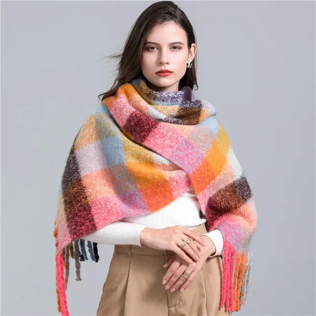 Cashmere Scarf Super Soft Winter Scarves In 30 Different Colors Thick Warm Rainbow Kaleidoscope Color Block Plaid Stripes Homecoming Gemini All Colors With Fancy Spiral Fringe