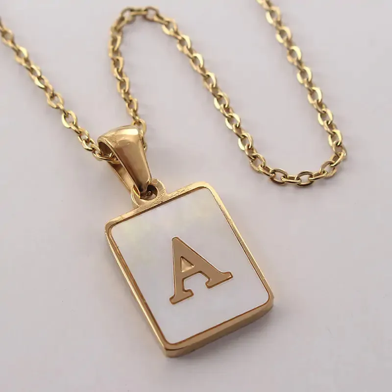 Chain Necklaces with natural shell pendant with initial letters