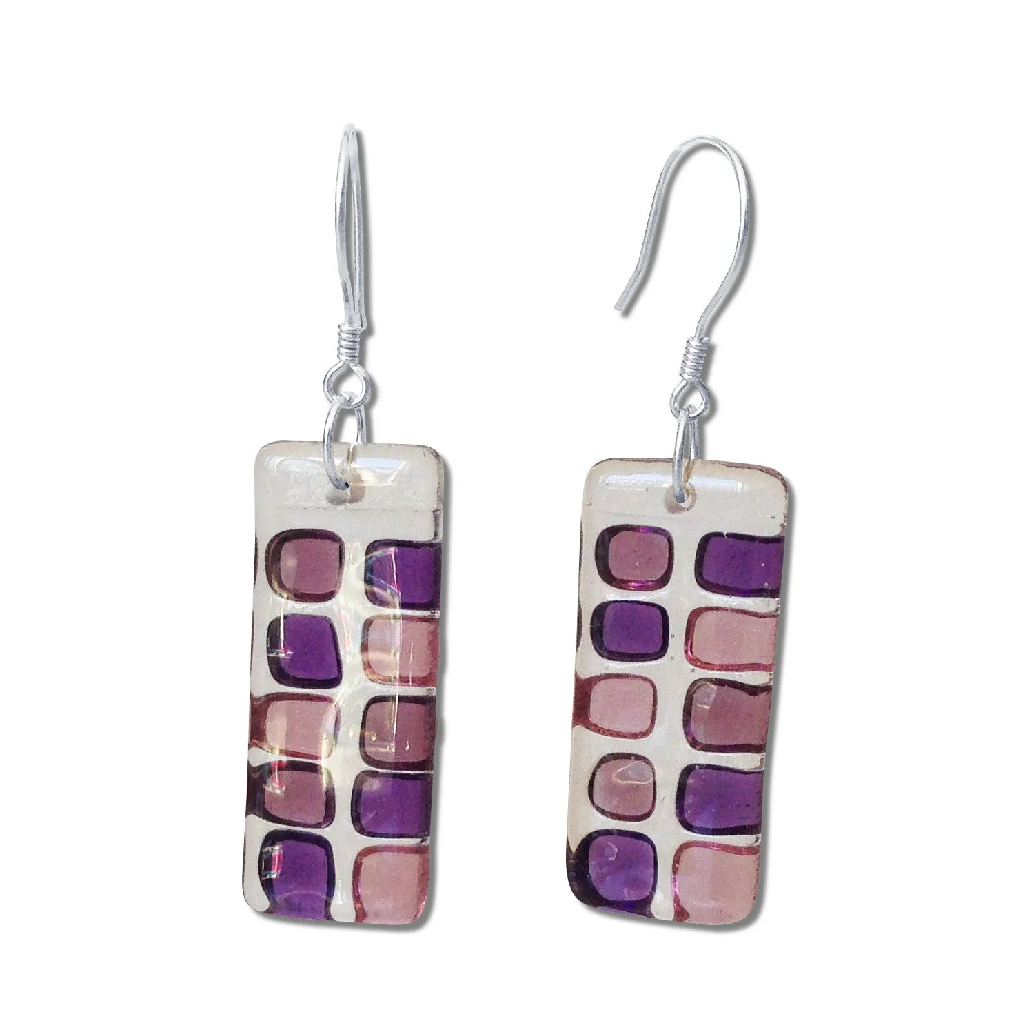 Checkerboard Glass Earrings - Pink