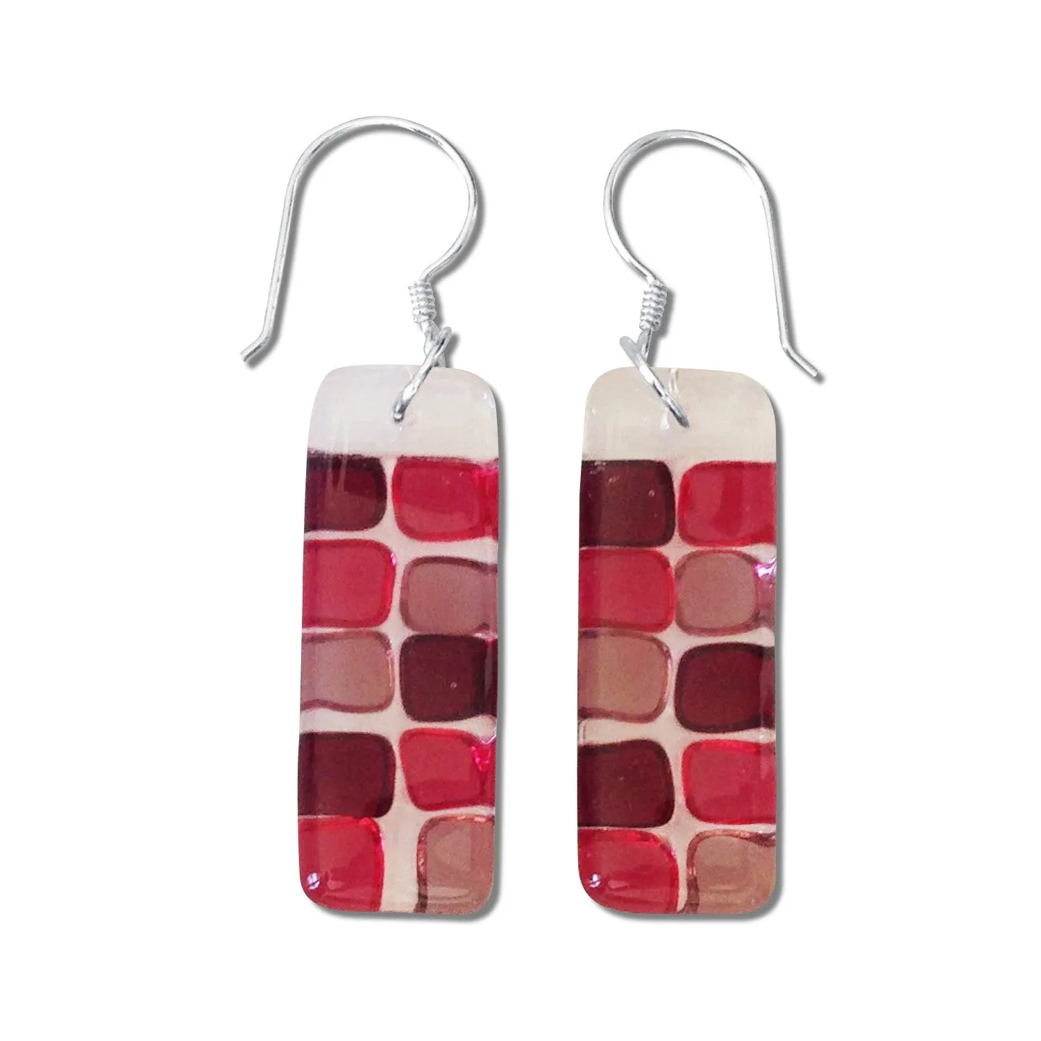 Checkerboard Glass Earrings - Pink