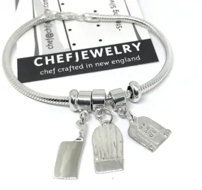 Chef Charm Bracelet European Style with Slider Beads in Sterling Silver