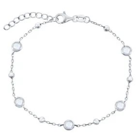 Classic Women's Bracelet - Sterling Silver Bezel-Set White CZ and Beads | T-8082