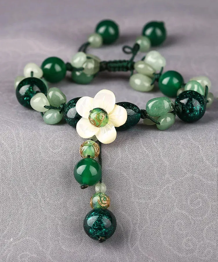 Classy Green Jade Green Agate Coloured Glaze Shell Flower Charm Bracelet ML0593