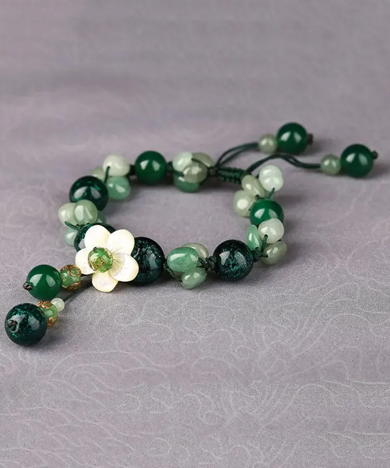 Classy Green Jade Green Agate Coloured Glaze Shell Flower Charm Bracelet ML0593