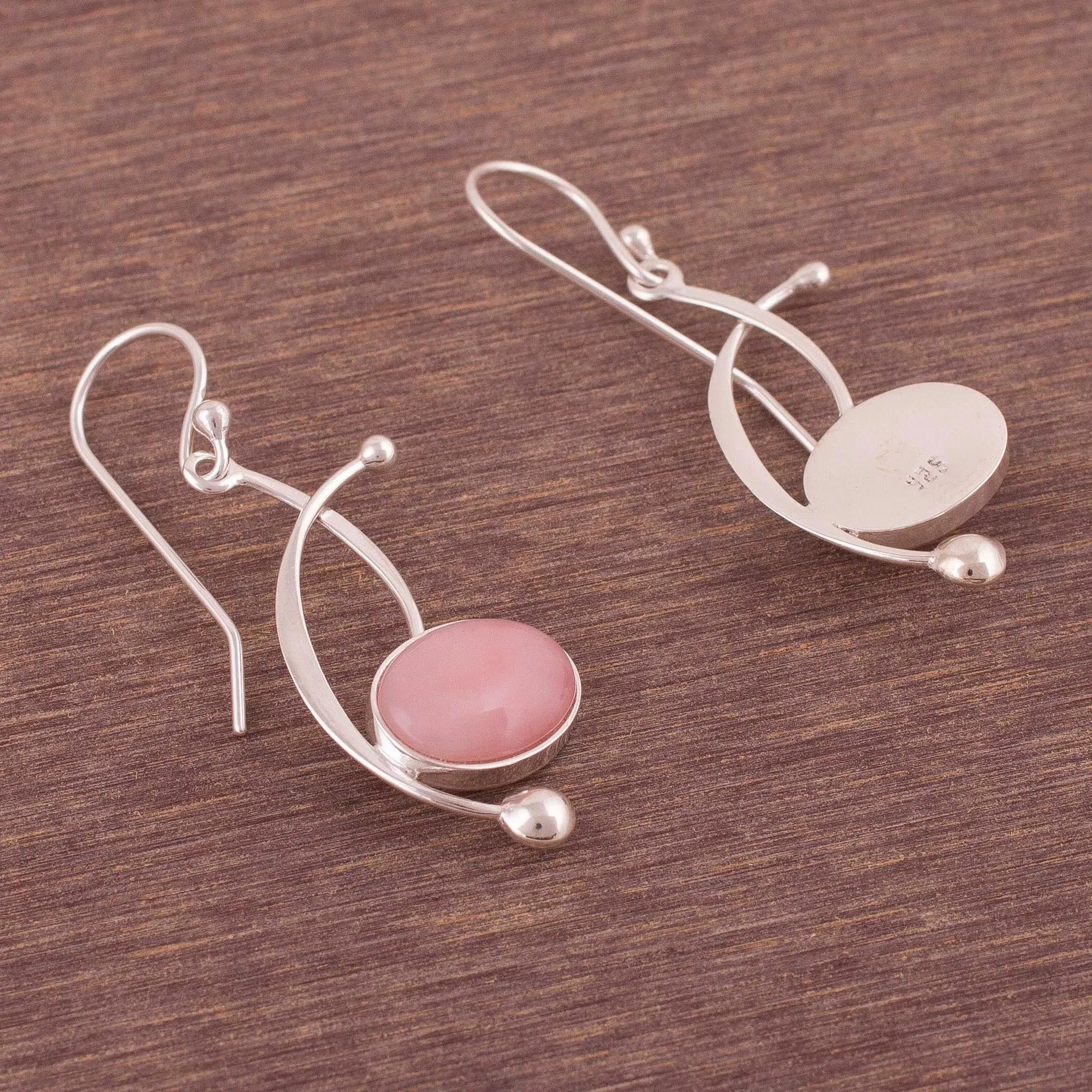 Crescent Eyes Rose Quartz Dangle Earrings