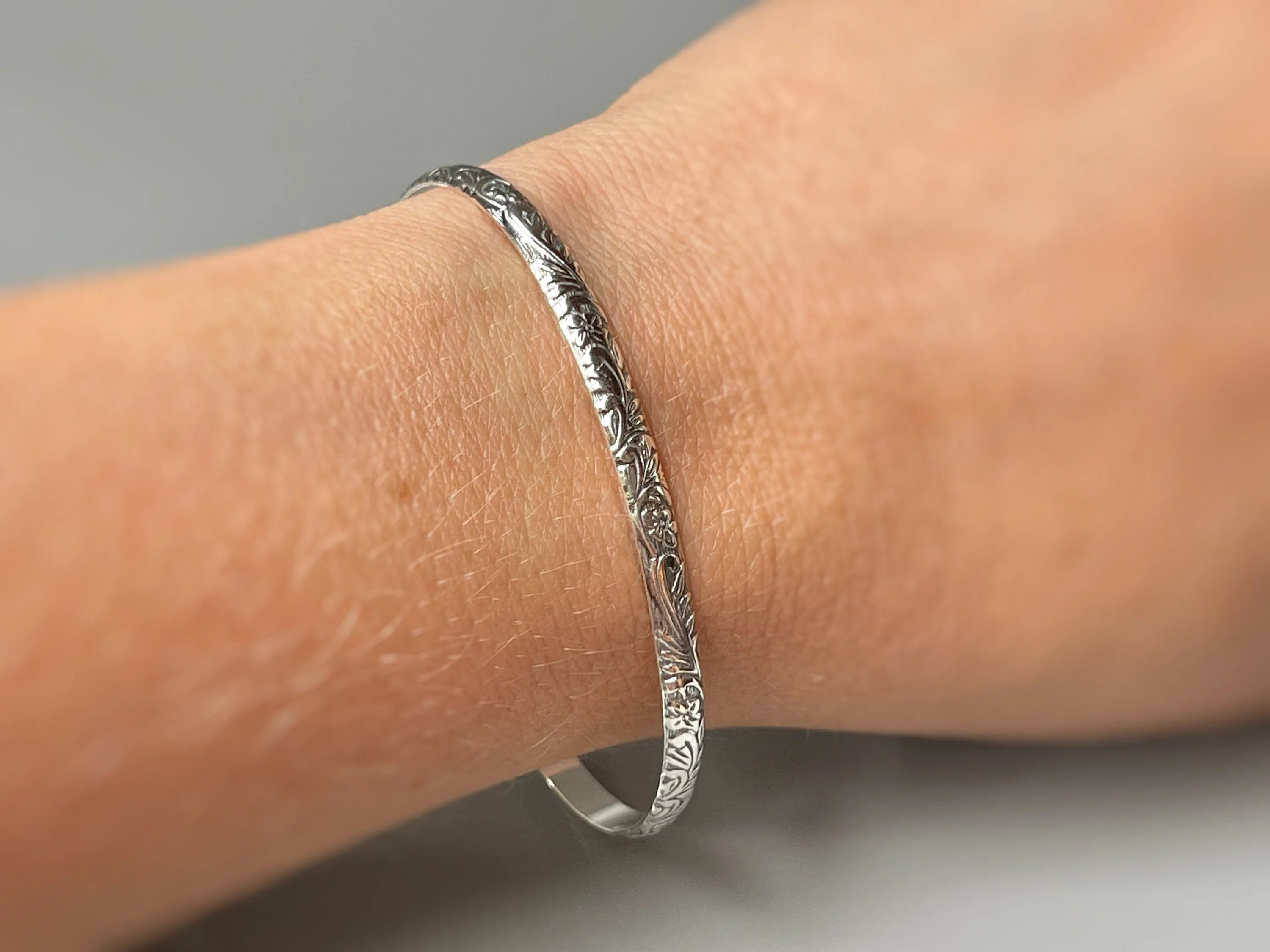 Dainty Sterling Silver Floral Cuff Bracelet