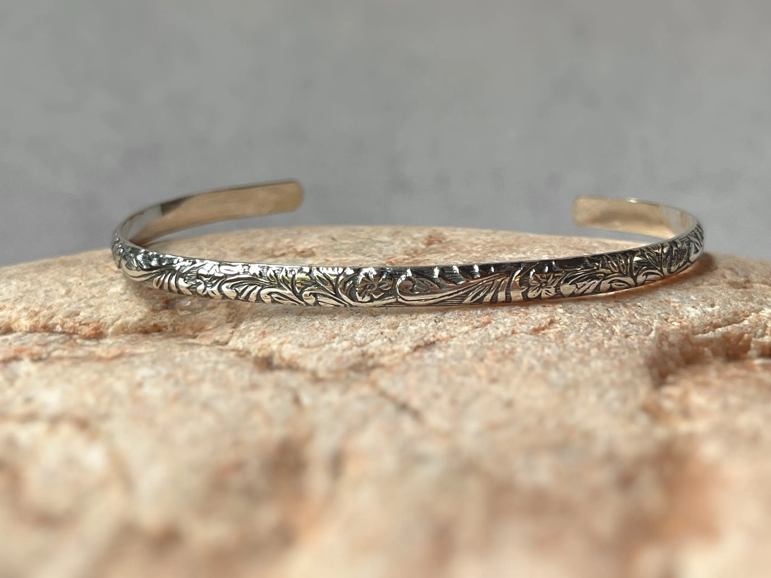 Dainty Sterling Silver Floral Cuff Bracelet