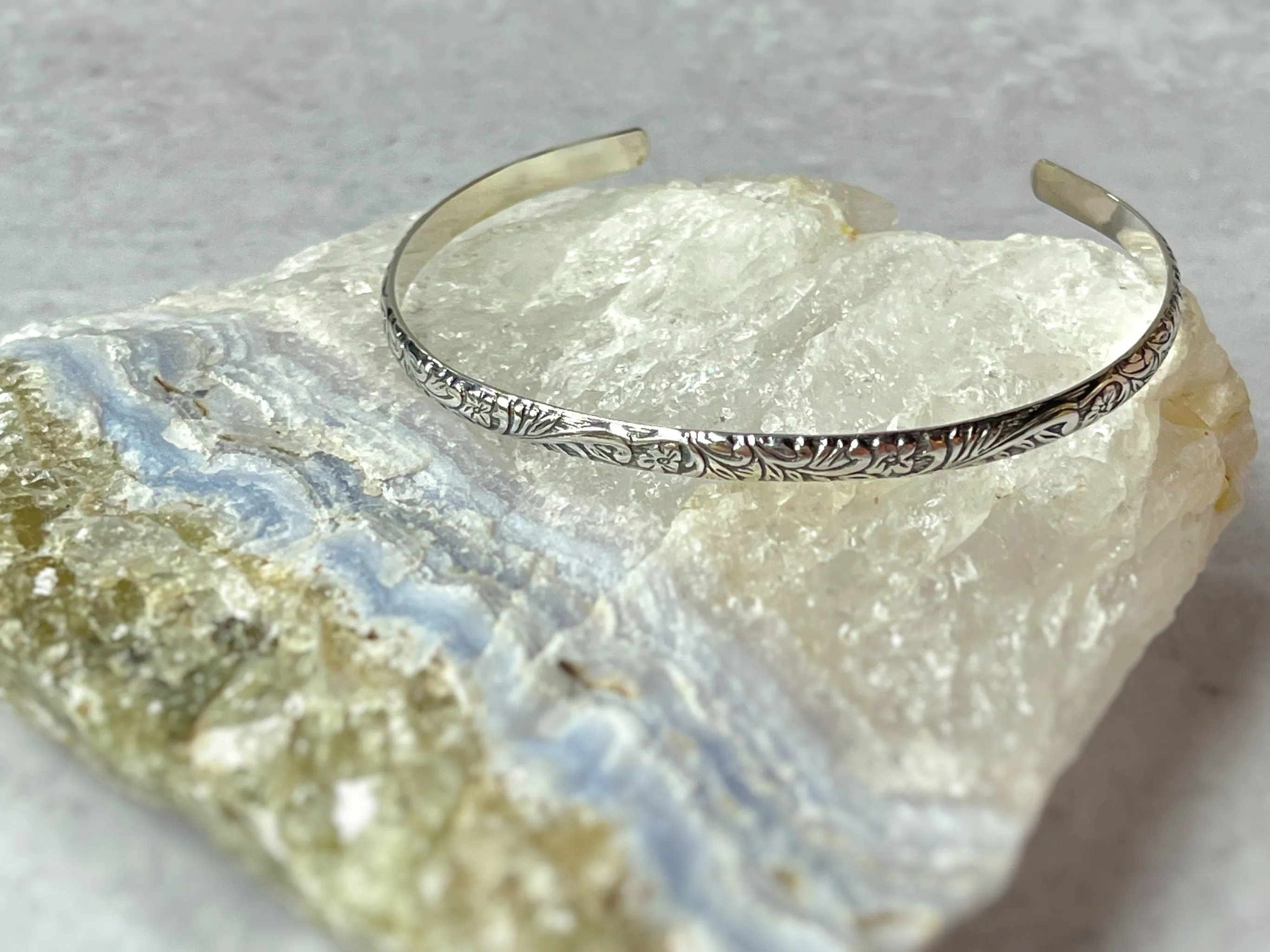 Dainty Sterling Silver Floral Cuff Bracelet