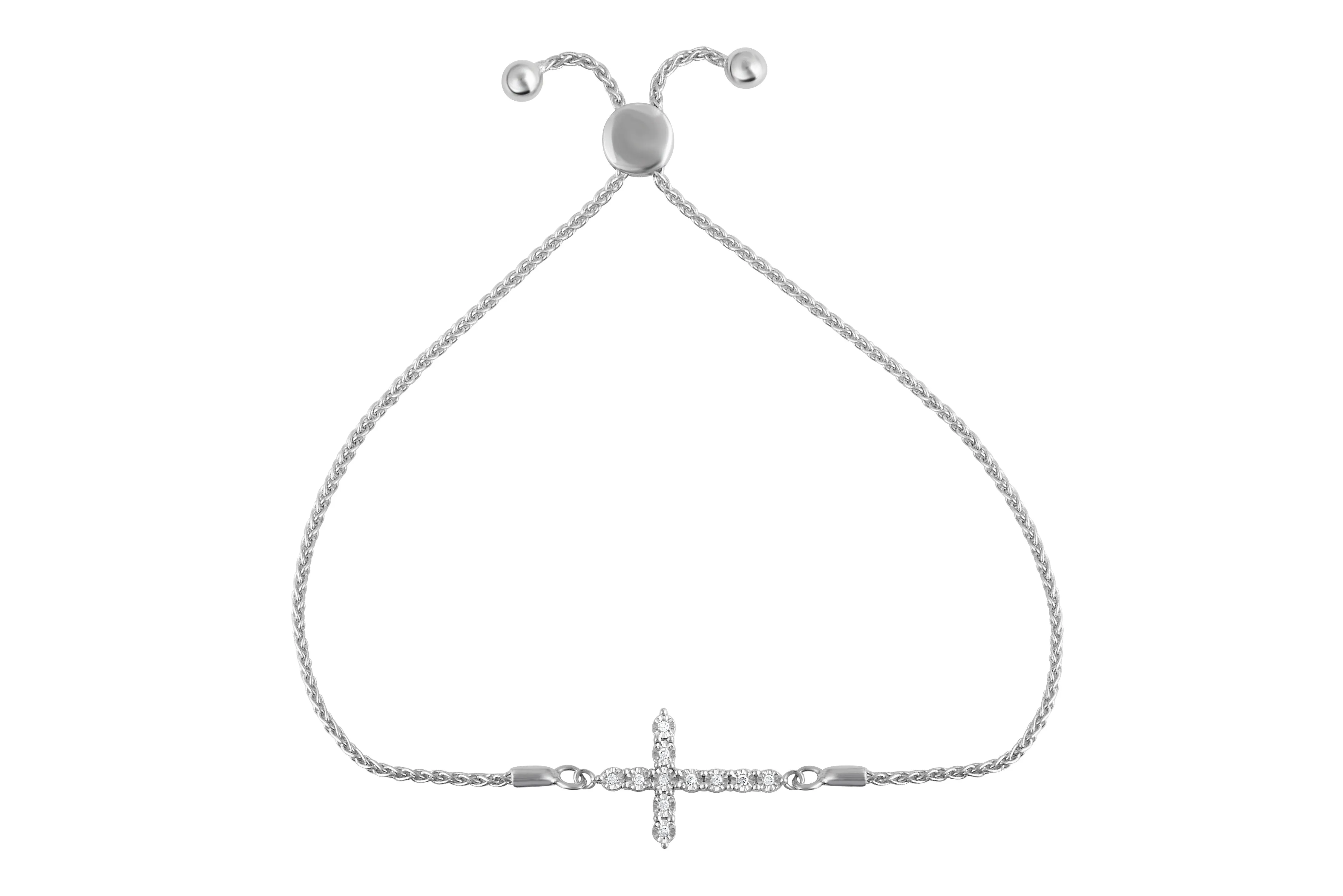 Diamond Set Miracle Cross Bolo Bracelet in Sterling Silver