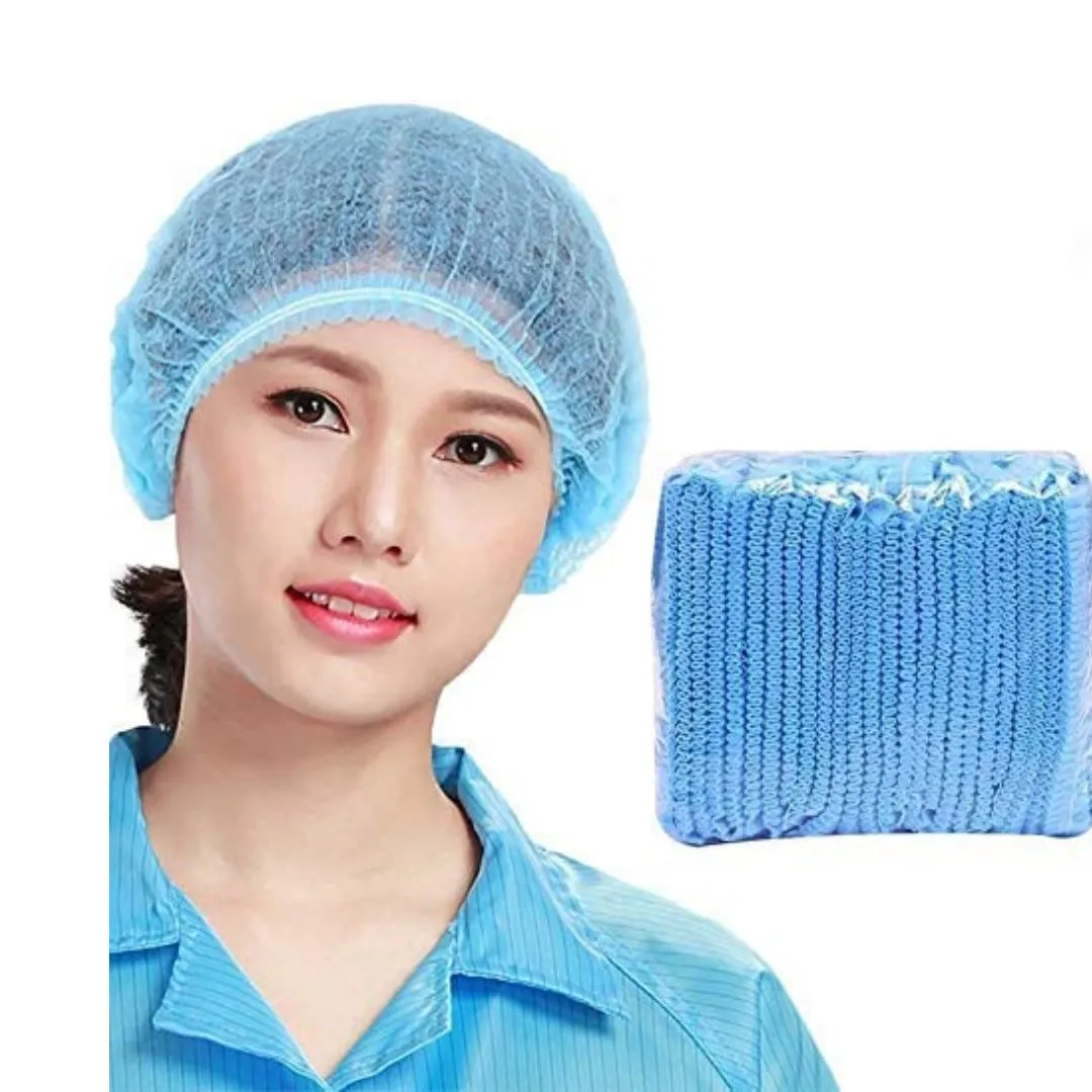 Disposable Non-Woven Unisex Bouffant Caps for Surgical, Restaurants, Cooking & Home Use, Free Size, 100 Pieces (Blue)