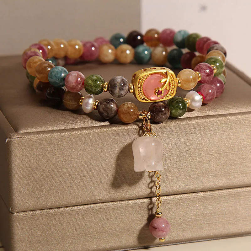 Double Layered Colored Tourmaline Jade Bracelet