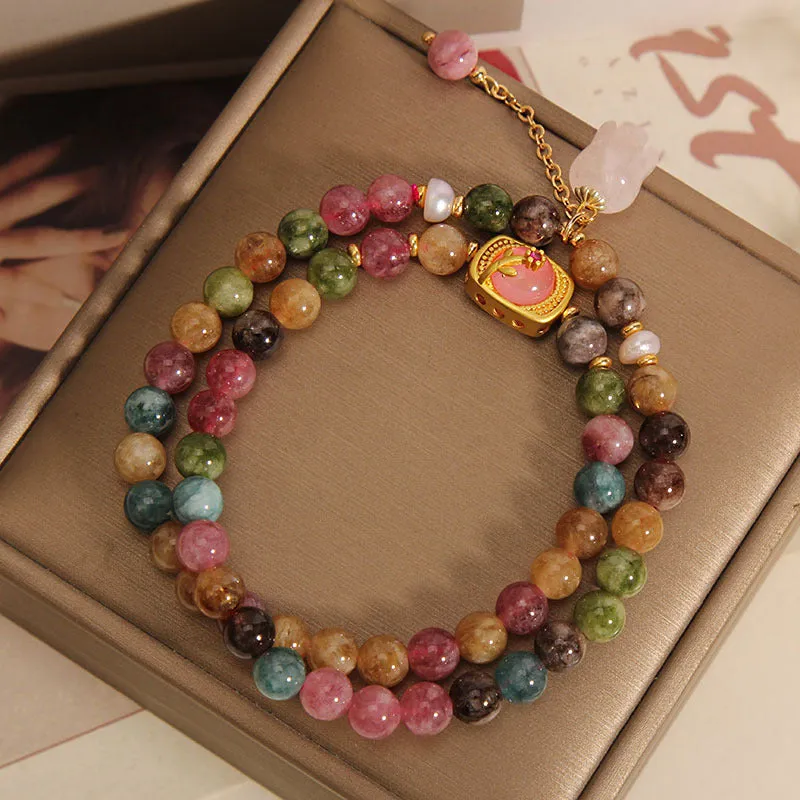 Double Layered Colored Tourmaline Jade Bracelet