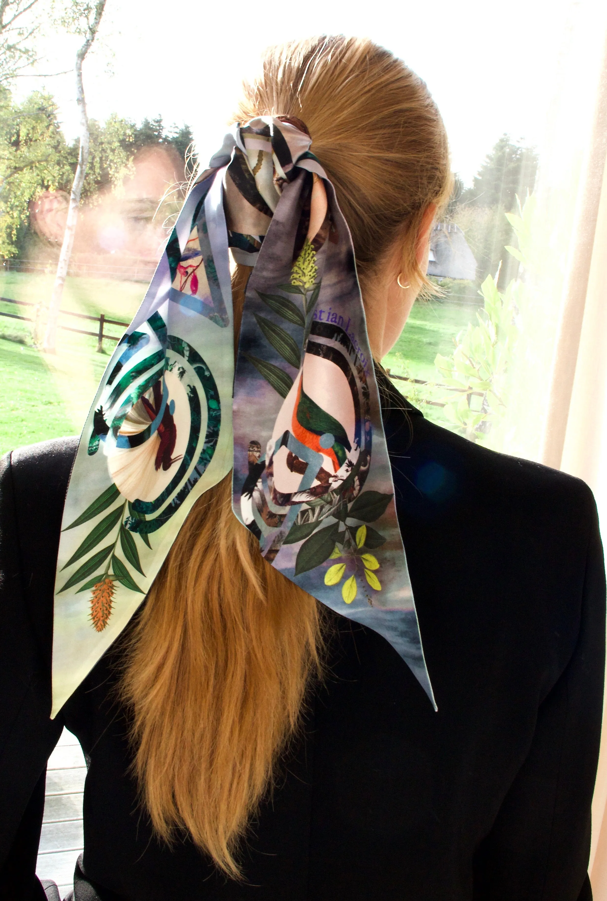 Double-sided silk scarf "Paradise" Lacroix - grey