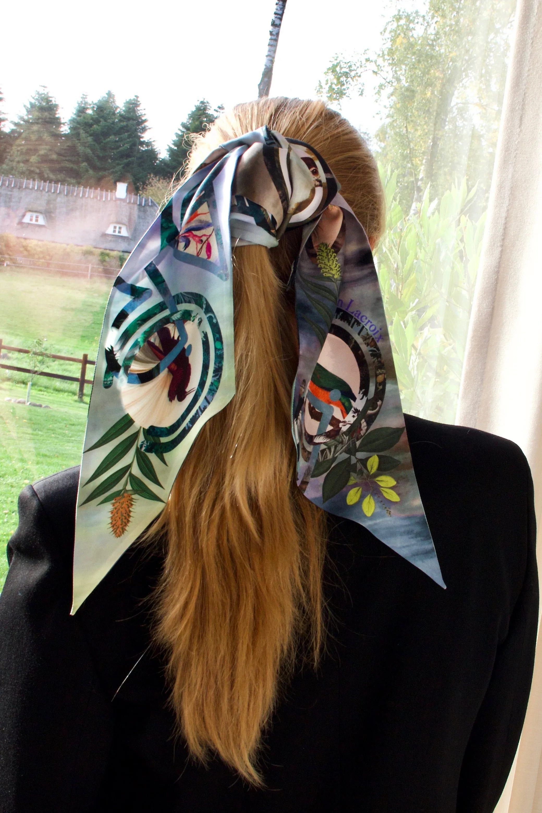 Double-sided silk scarf "Paradise" Lacroix - grey