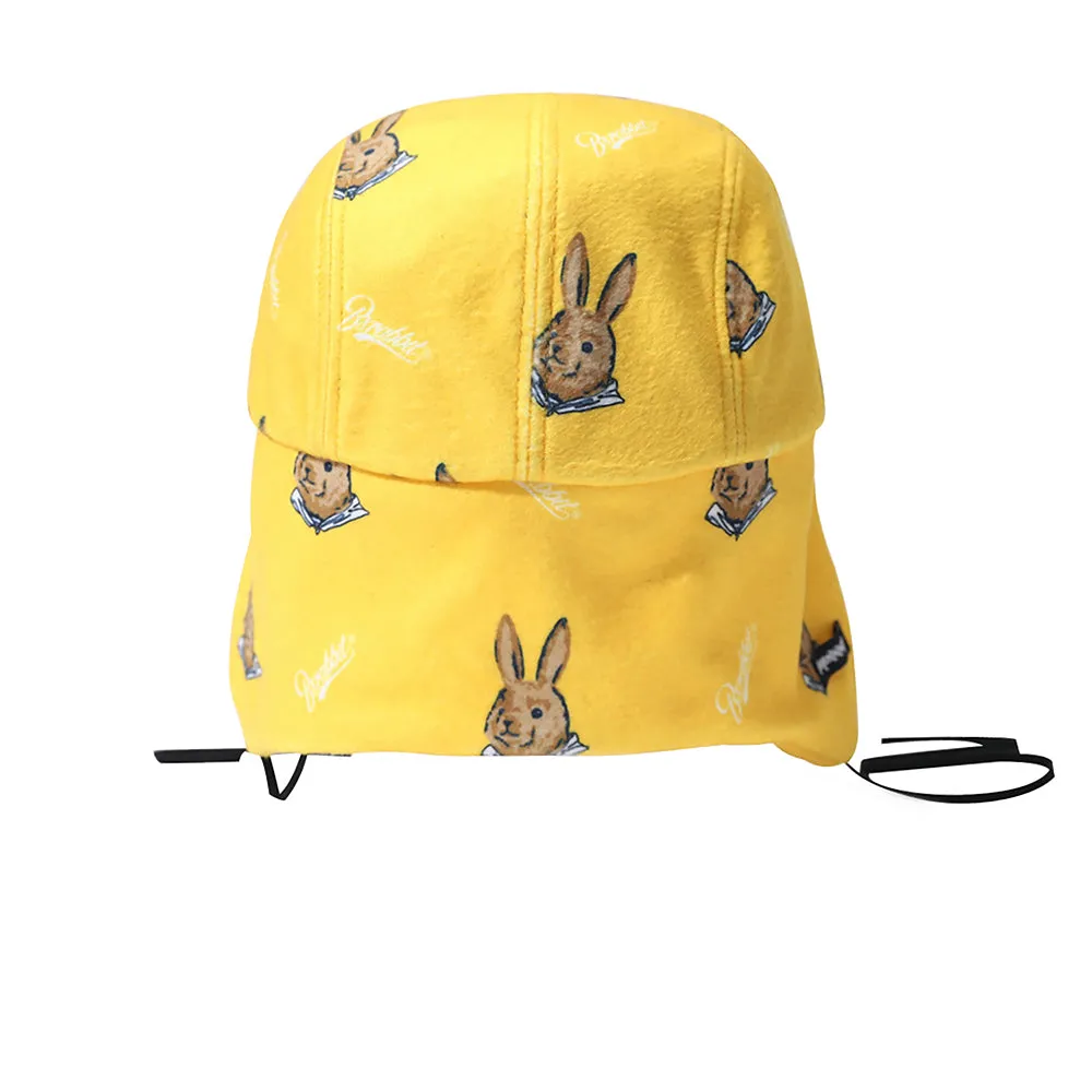 EARFLAP 5 PANEL FLEECE HAT BEAR RABBIT YELLOW