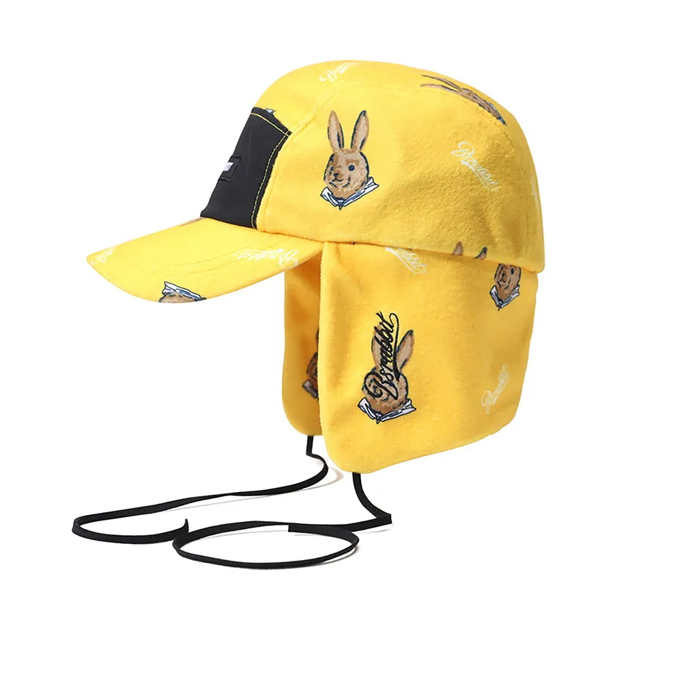 EARFLAP 5 PANEL FLEECE HAT BEAR RABBIT YELLOW