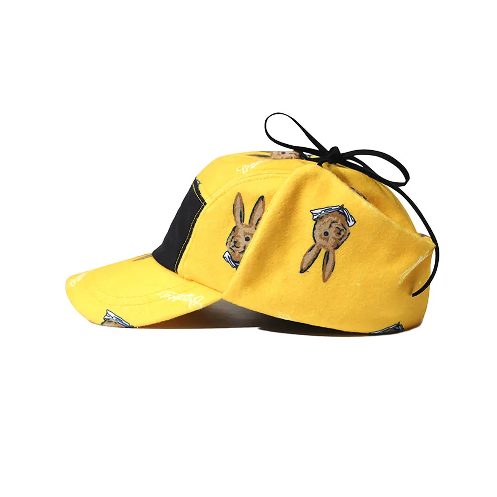 EARFLAP 5 PANEL FLEECE HAT BEAR RABBIT YELLOW