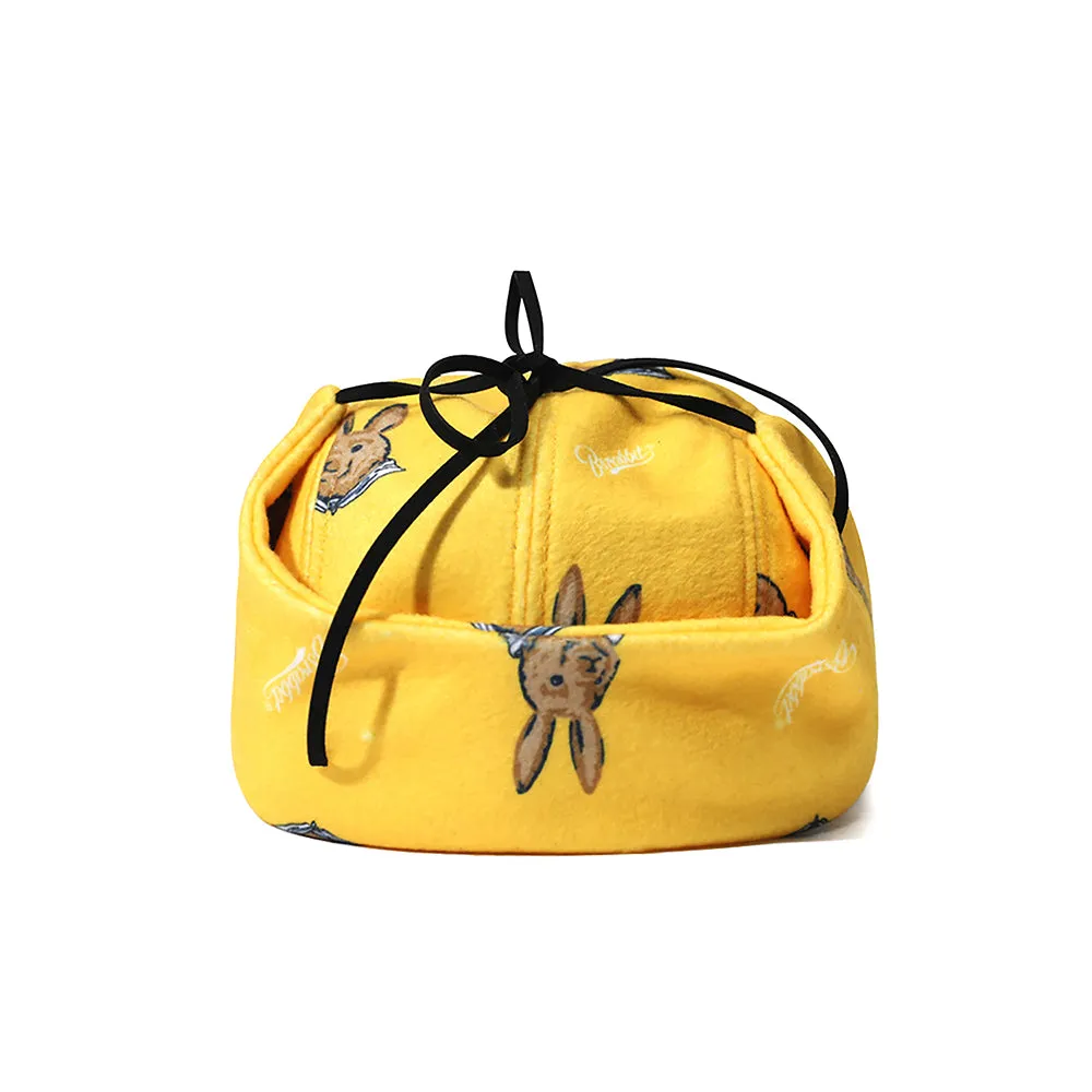 EARFLAP 5 PANEL FLEECE HAT BEAR RABBIT YELLOW