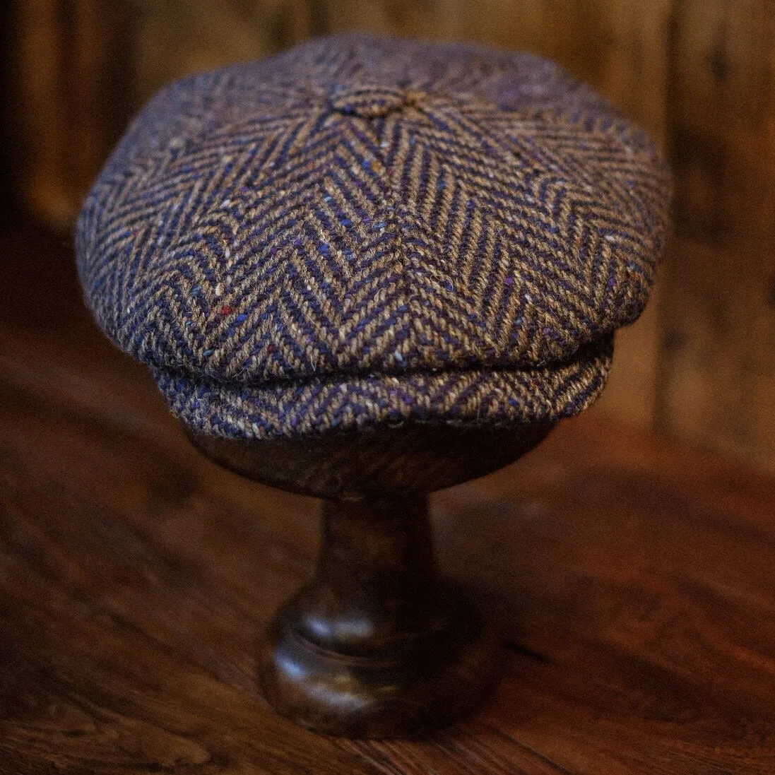 Eight Piece Navy Herringbone Newsboy Cap