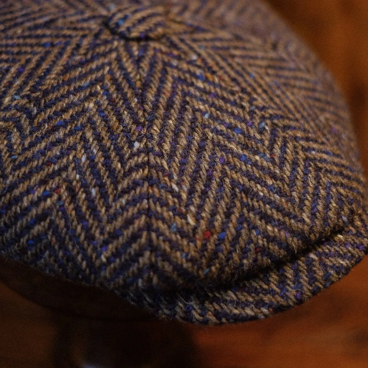 Eight Piece Navy Herringbone Newsboy Cap