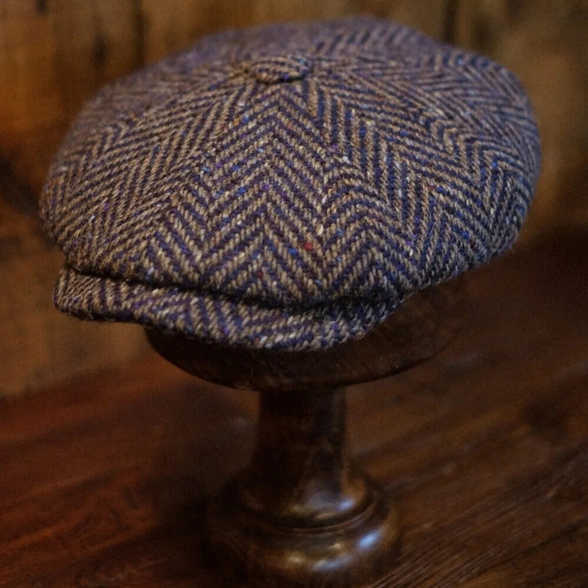 Eight Piece Navy Herringbone Newsboy Cap