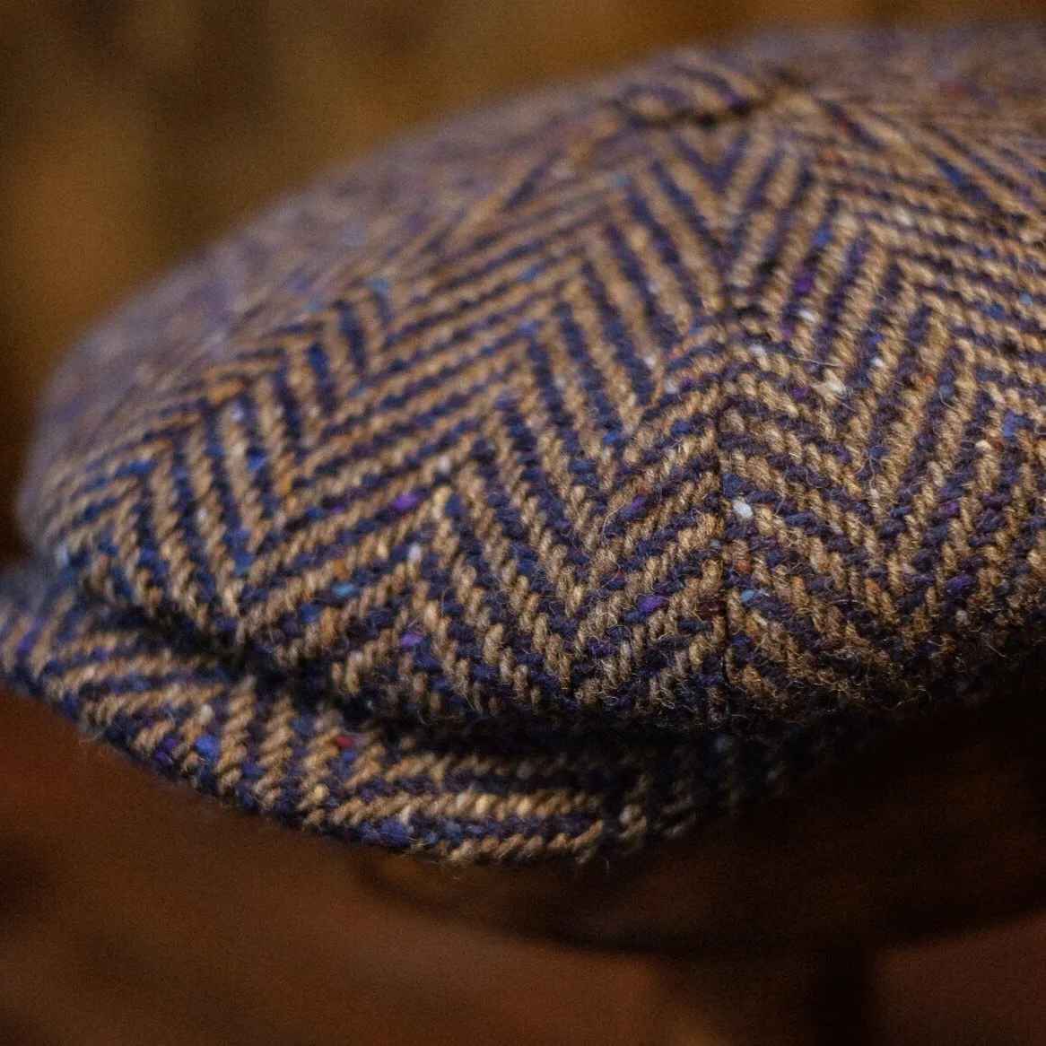 Eight Piece Navy Herringbone Newsboy Cap