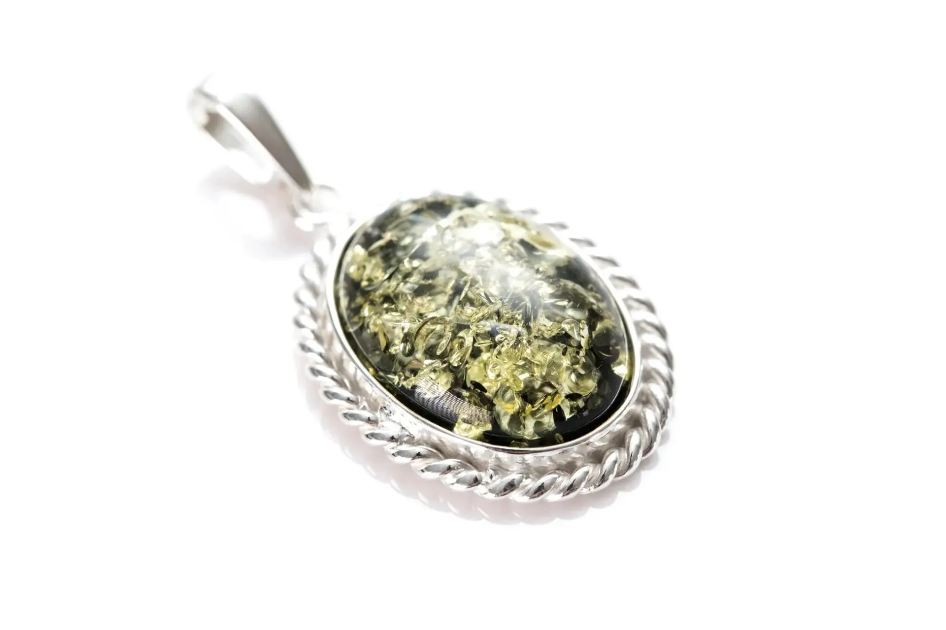 Elegant Green Amber Quintessence Pendant - Premium Baltic Amber Jewelry with Sterling Silver