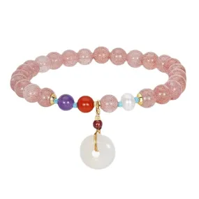 Elegant Ping An Buckle Bracelet for Women with Peach Blossom and Strawberry Crystal Beads