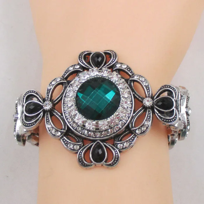 Emerald Green Crystal & Rhinestone Woman's Fashion Bracelet